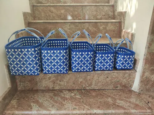 Blue Double Weave Design Chettinad Open Baskets 